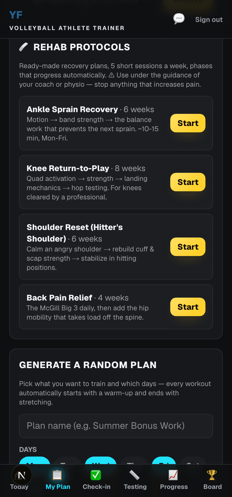 Rehab protocols on an athlete's phone